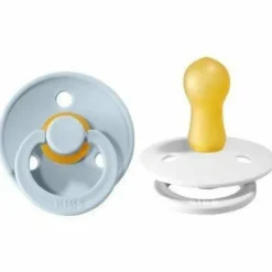BIBS USA- Natural Rubber Pacifier 2 Pack - Baby Blue/White