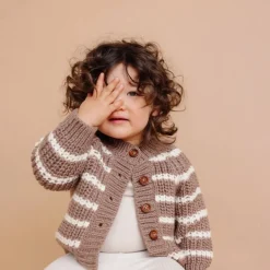 Blueberry Hill Rib Knit Stripe Cardigan, Tan