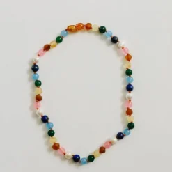Canyonleaf Kids Raw Baltic Amber and Pearl Necklace + Sweet Pink Gemstones