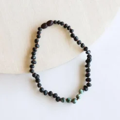 Canyonleaf Kids Raw Black Amber and Turquoise Jasper Necklace