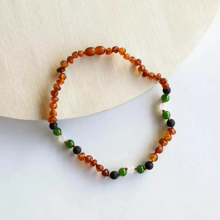 Canyonleaf Kids Raw Cognac Amber + Lava + Jade + Agate Necklace