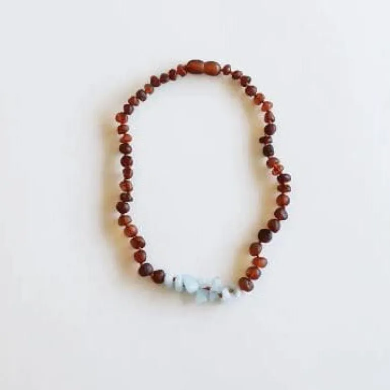 Canyonleaf Kids Raw Cognac Amber + Raw Aquamarine Necklace