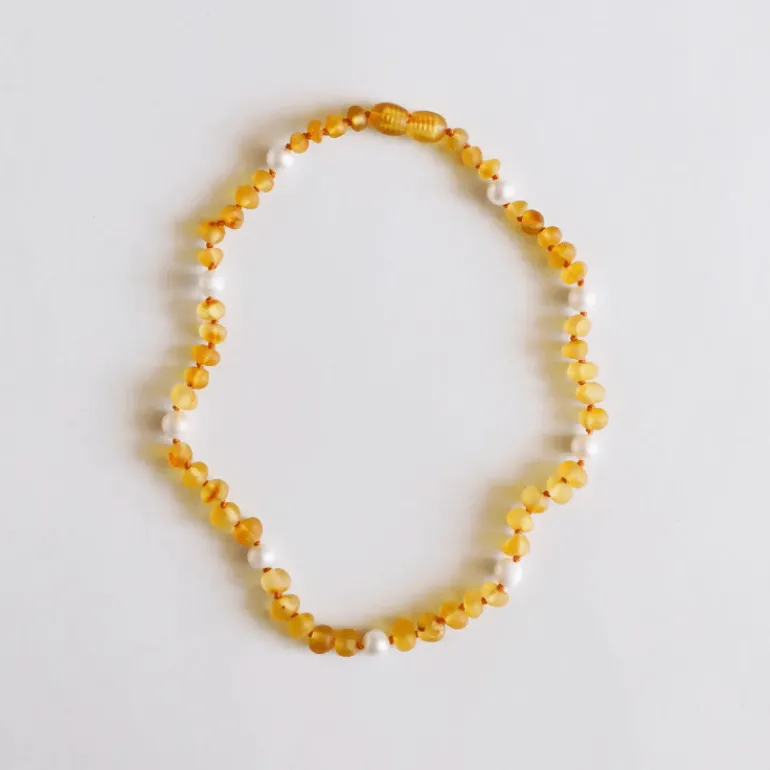 Canyonleaf Raw Honey Amber + Pearl Halo Necklace