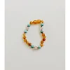 Canyonleaf Raw Honey Baltic Amber + Turquoise + Rose Quartz  5" Baby Bracelet