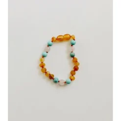 Canyonleaf Raw Honey Baltic Amber + Turquoise + Rose Quartz  5" Baby Bracelet