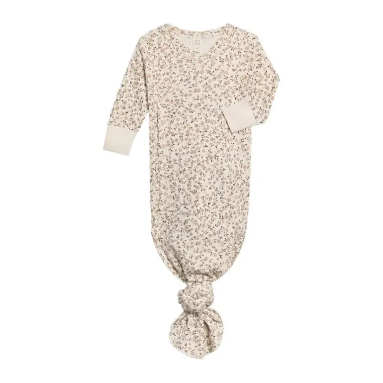 Colored Organics Indy Kimono Gown -Primrose Floral / Chestnut + Taupe