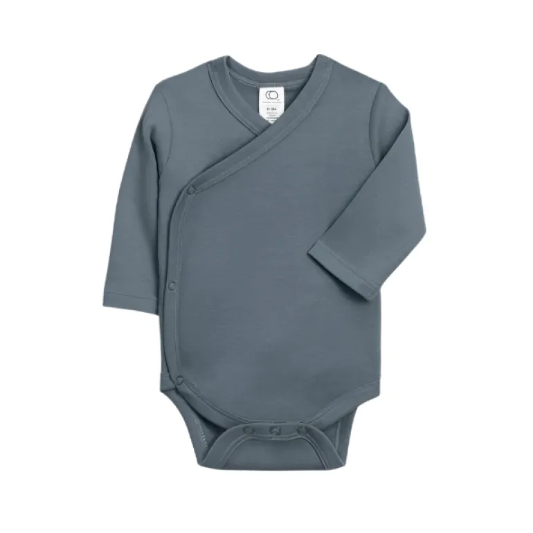 Colored Organics Long Sleeve Classic Kimono Bodysuit- Harbor