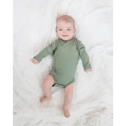 Colored Organics Long Sleeve Classic Kimono Bodysuit- Thyme