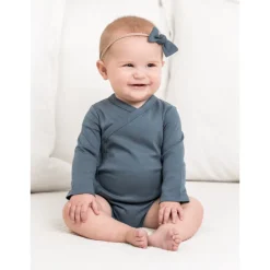 Colored Organics Long Sleeve Classic Kimono Bodysuit- Harbor