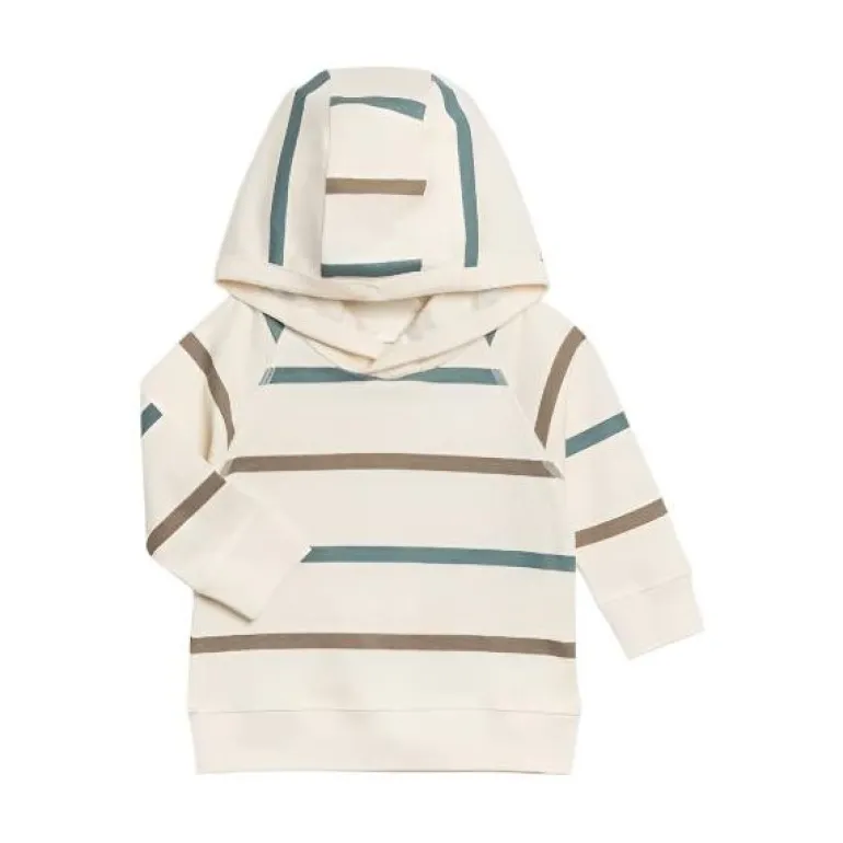 Colored Organics Madison Hooded Pullover - Max Stripe Teal +Taupe