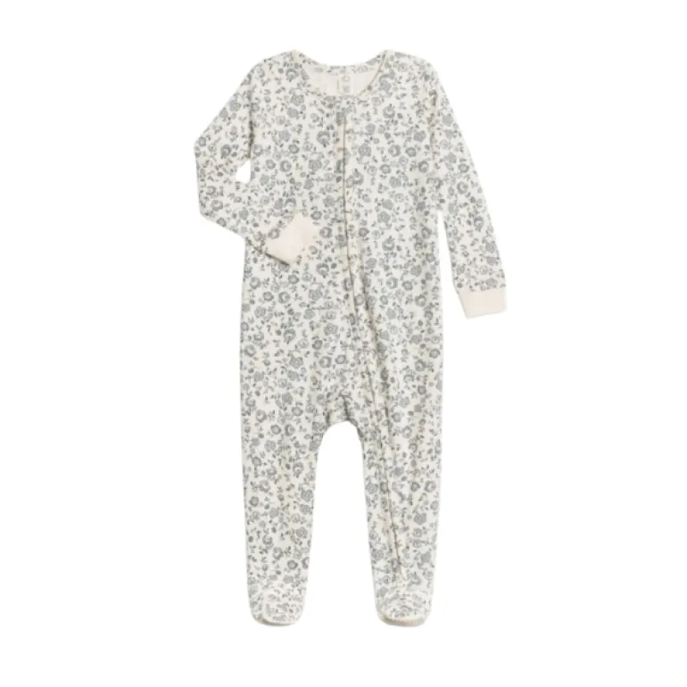 Colored Organics Peyton Footed Sleeper- Lena Floral / Mist