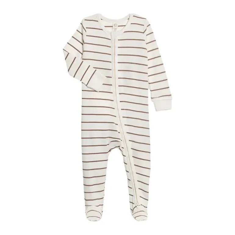 Colored Organics Peyton Footed Sleeper- Kade Stripe / Taupe