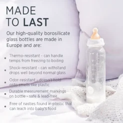 Hevea Standard Neck Glass Baby Bottles- 240ML/ 8oz, Single