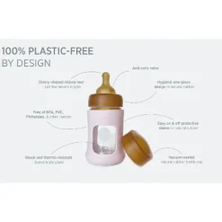 Hevea Wide Neck Baby Glass Bottle with Sleeve- 250ml/8.5oz, single
