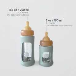 Hevea Wide Neck Baby Glass Bottle with Sleeve- 250ml/8.5oz, single