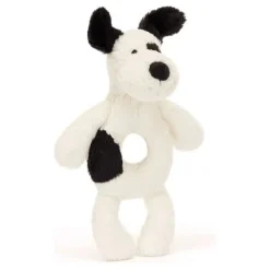 Jellycat Bashful Black & Cream Puppy Ring Rattle