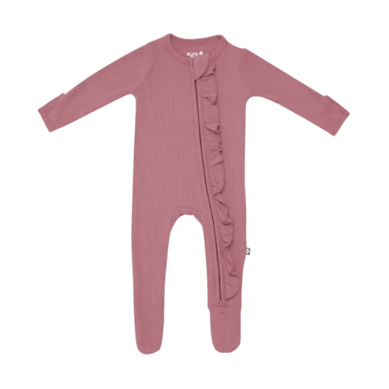 Kyte Baby Ribbed Ruffle Zippered Footie