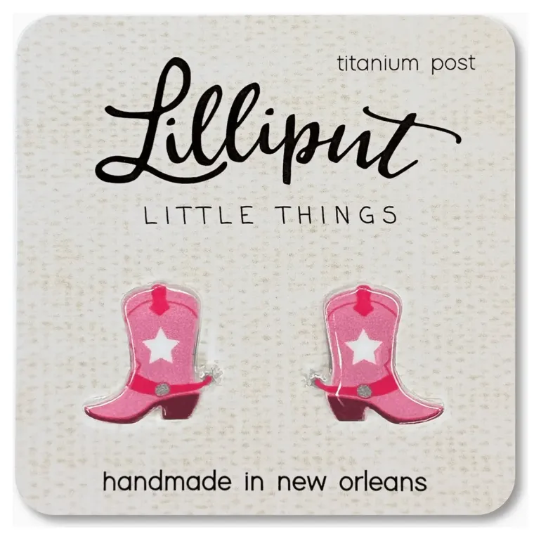 Lilliput Little Things Pink Cowgirl Boot Earrings
