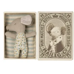 Maileg Sleepy Wakey Baby Boy Mouse In Matchbox-Blue