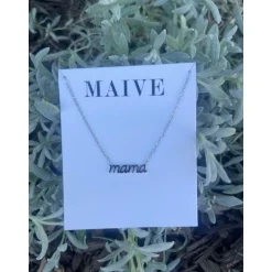 Maive Jewelry- Script Mama Necklace, Silver