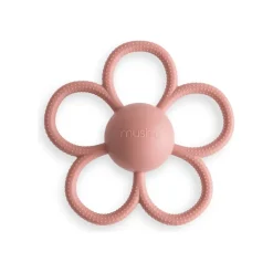 Mushie Daisy Rattle Teether- Dusty Rose
