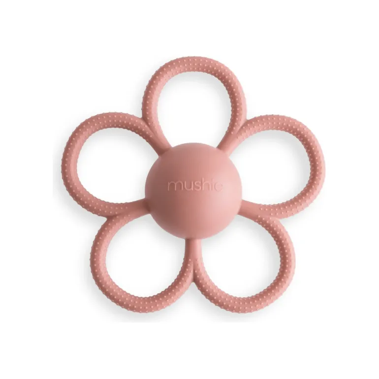 Mushie Daisy Rattle Teether- Dusty Rose