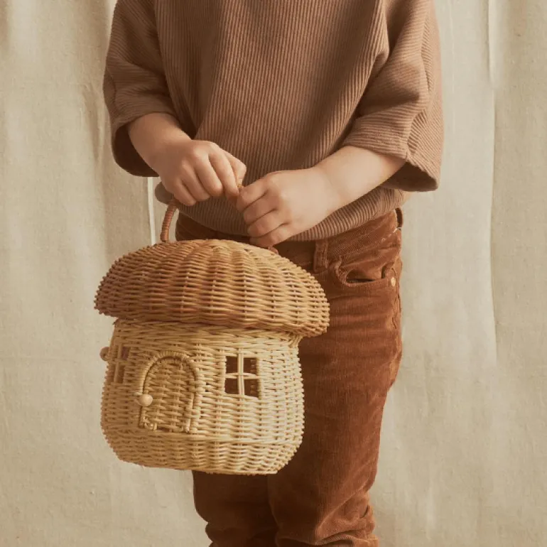 Olli Ella Rattan Mushroom Basket- Straw