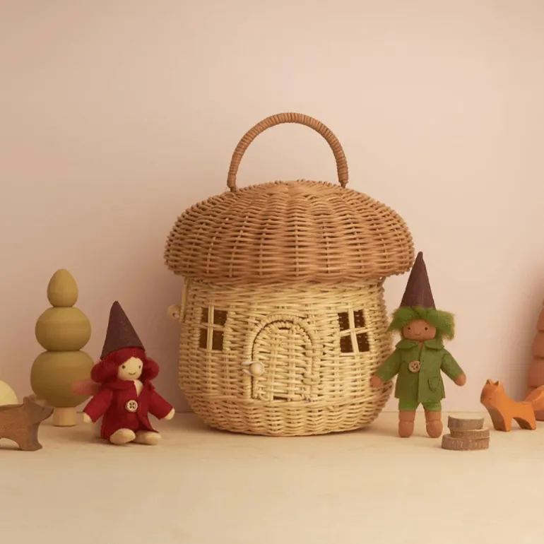 Olli Ella Rattan Mushroom Basket- Straw