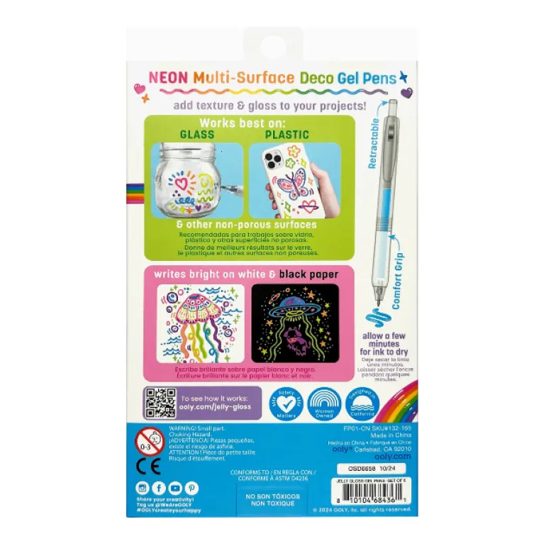 Ooly Jelly Gloss Neon Multi-Surface Deco Gel Pens - Set of 6
