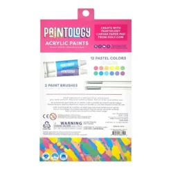 Ooly Paintology Acrylic Paints + 2 Brushes - Pastel Colors