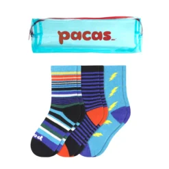 Pacas Kids' Crew Socks 3 Pack- Stripes/Lightning