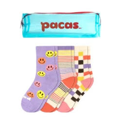 Pacas Kids' Crew Socks 3 Pack- Smiley/Stripe/Check