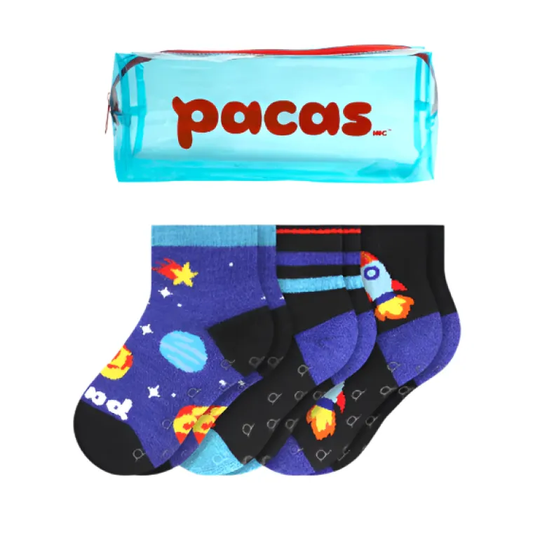 Pacas Toddler Gripper Socks 3 Pack- Space