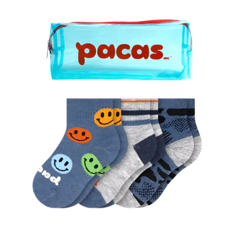 Pacas Toddler Gripper Socks 3 Pack- Smile/ Camo