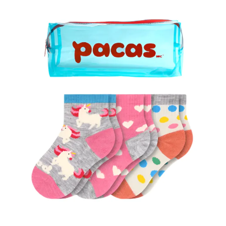 Pacas Toddler Gripper Socks 3 Pack- Unicorn/Hearts