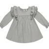 Quincy Mae Long Sleeve Flutter Dress - Dusty Blue