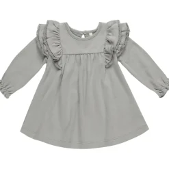 Quincy Mae Long Sleeve Flutter Dress - Dusty Blue
