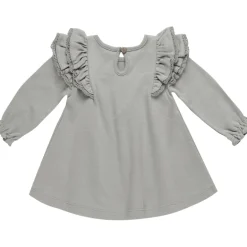 Quincy Mae Long Sleeve Flutter Dress - Dusty Blue