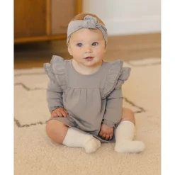 Quincy Mae Long Sleeve Flutter Dress - Dusty Blue