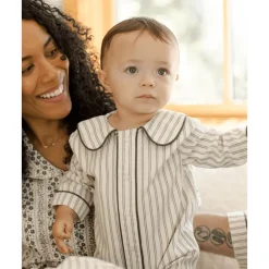 Rylee + Cru Baby Pajama Romper- Forest Pinstripe