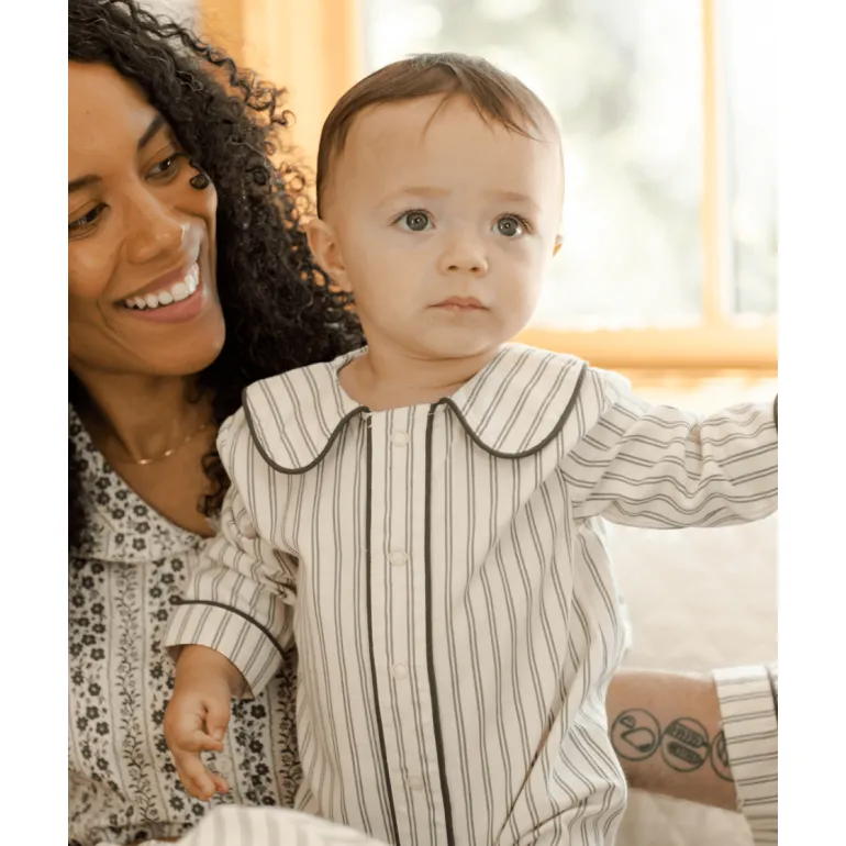 Rylee + Cru Baby Pajama Romper- Forest Pinstripe