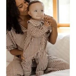 Rylee + Cru Baby Pajama Romper- Brick Gingham