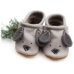 Starry Knight Cute Critter Leather Moccasin- Doggies Gray