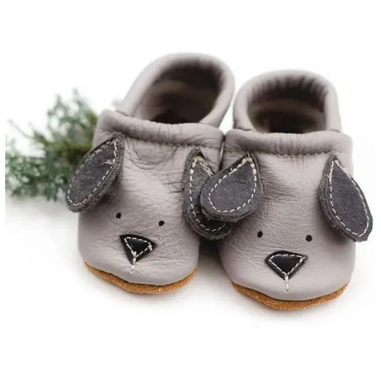 Starry Knight Cute Critter Leather Moccasin- Doggies Gray