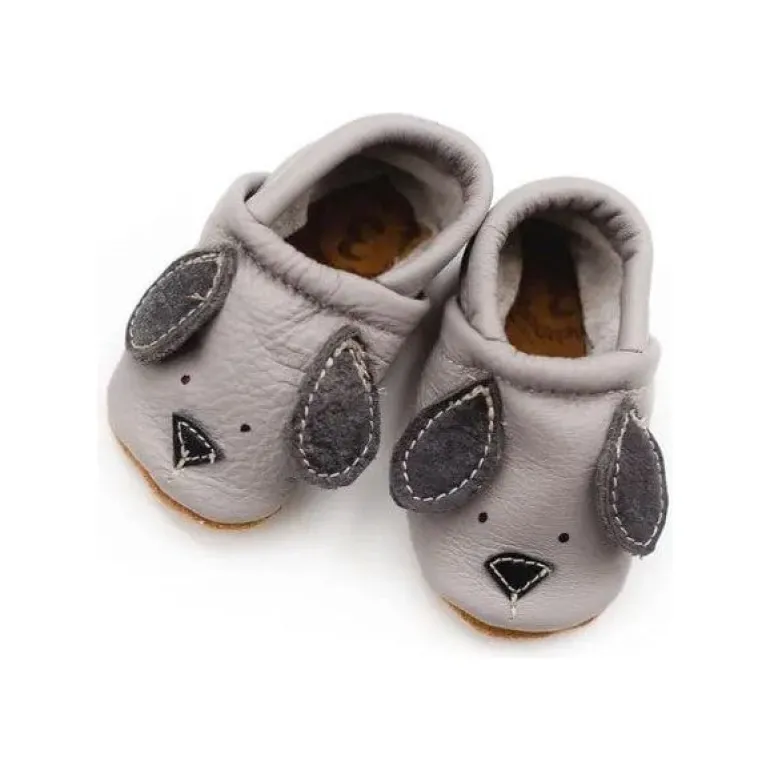 Starry Knight Cute Critter Leather Moccasin- Doggies Gray