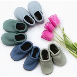 Starry Knight Spring Leather Moccasin Baby Booties- Tea Green