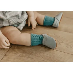 Starry Knight Spring Leather Moccasin Baby Booties- Powder Blue