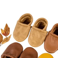 Starry Knight Warm Neutrals Loafer Leather Baby Booties - Sahara