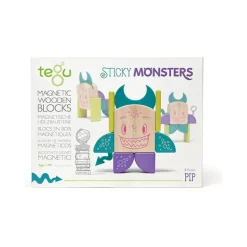 Tegu- Pip Magnetic Wooden Blocks Sticky Monsters, 8 pieces